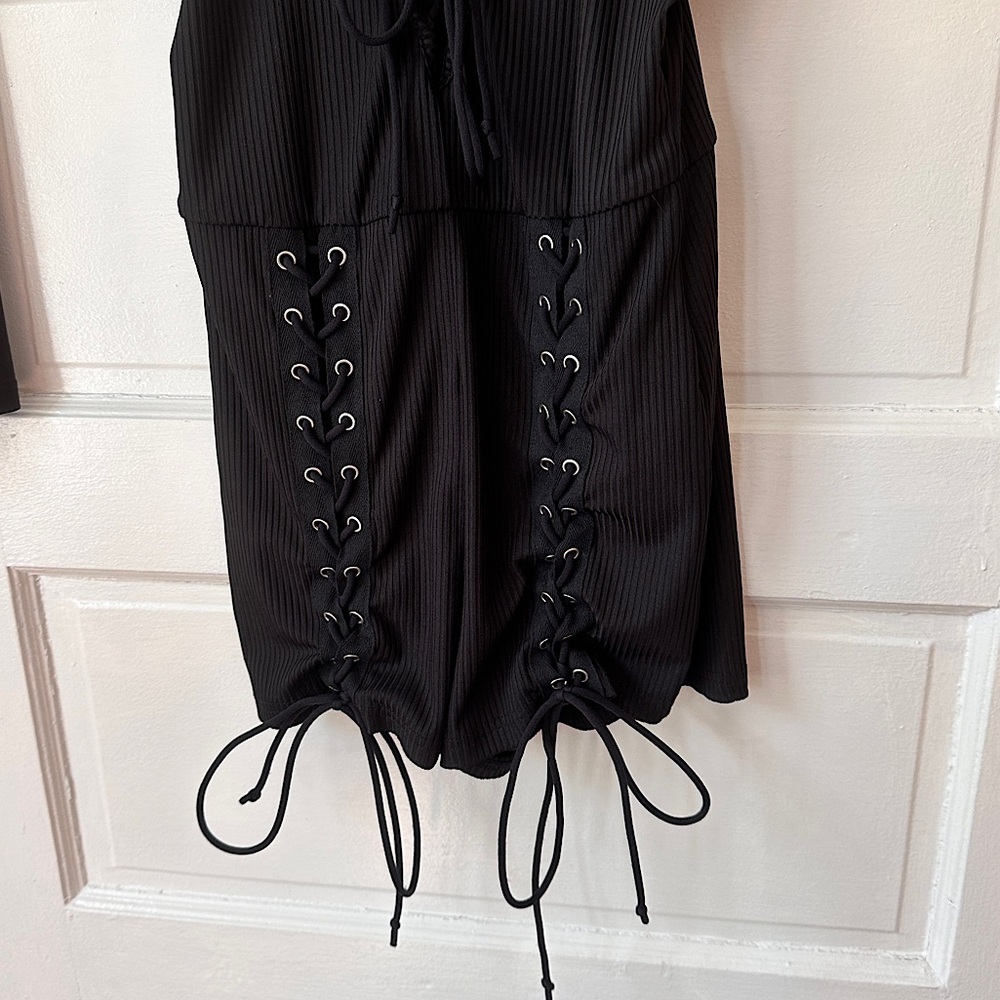 3/$20💥 Black Cutout Sheer Mini Dress & Romper 2 Piece Festival Club Wear Bundle - Picture 8 of 13